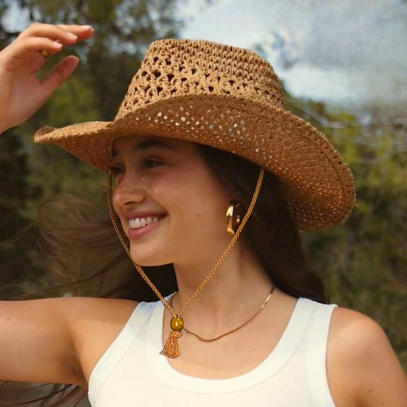 Cowboy Hat Straw - Summer Beach Sunscreen Panama Straw Cap