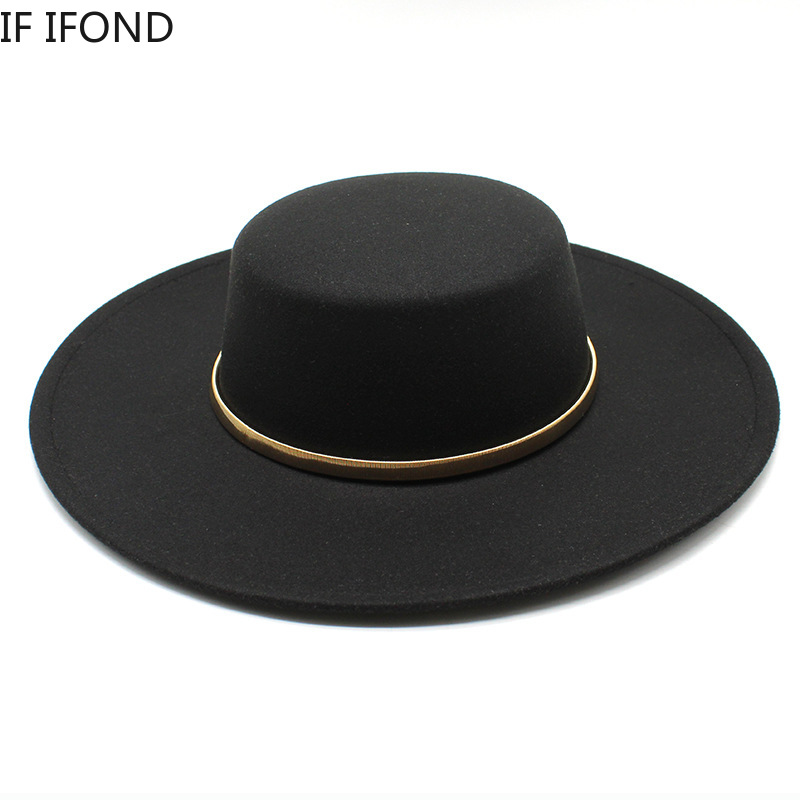 Black Big Wide Brim Church Der - Fedora Hat Wool บทวิจารณ์และราคา