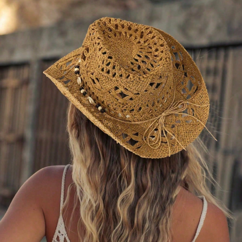 1pc Boho Shell Hollow Out Stra - Cowboy Hat Straw บทวิจารณ์และราคา