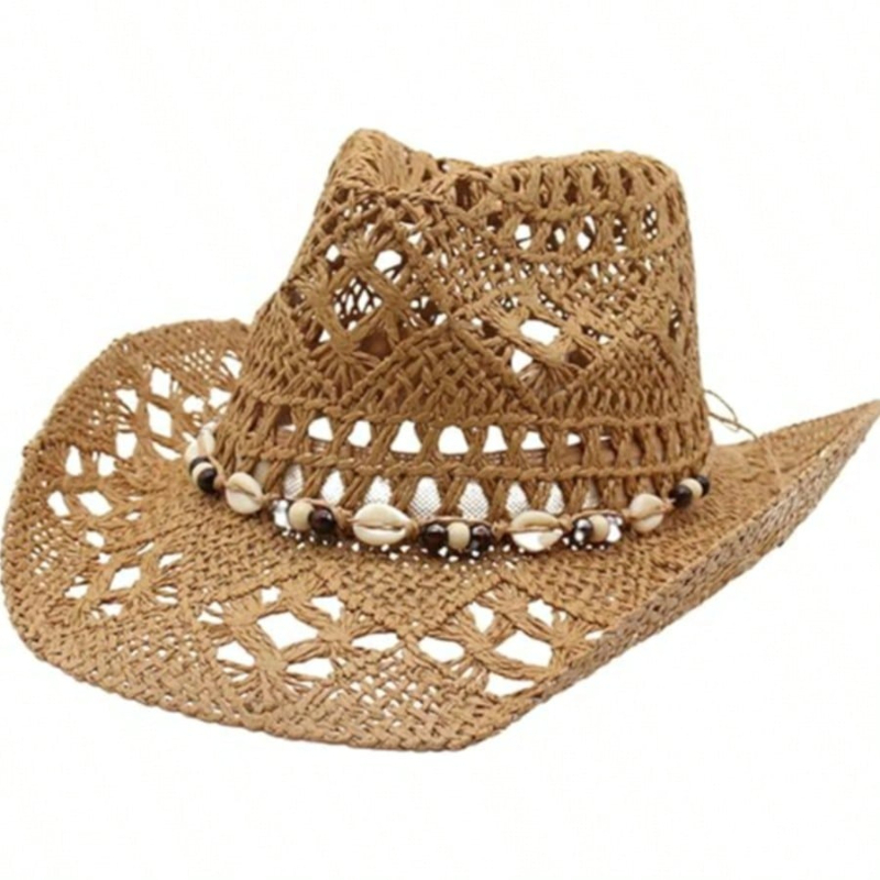 1pc Boho Shell Hollow Out Stra - Cowboy Hat Straw บทวิจารณ์และราคา