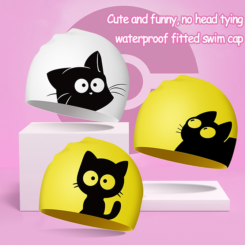 Cute Cat Swimming Cap For Long - Swim Hat Silicone บทวิจารณ์และราคา