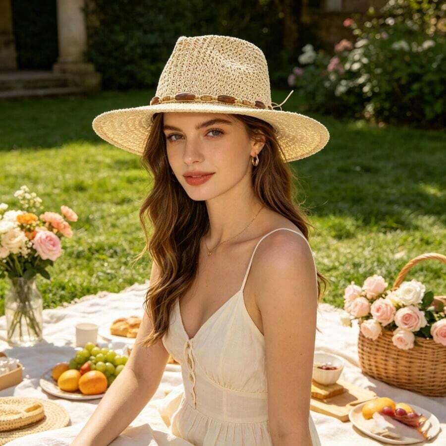 Wide Brim Straw Hat For Women  - Sun Hat Wide Brim บทวิจารณ์และราคา