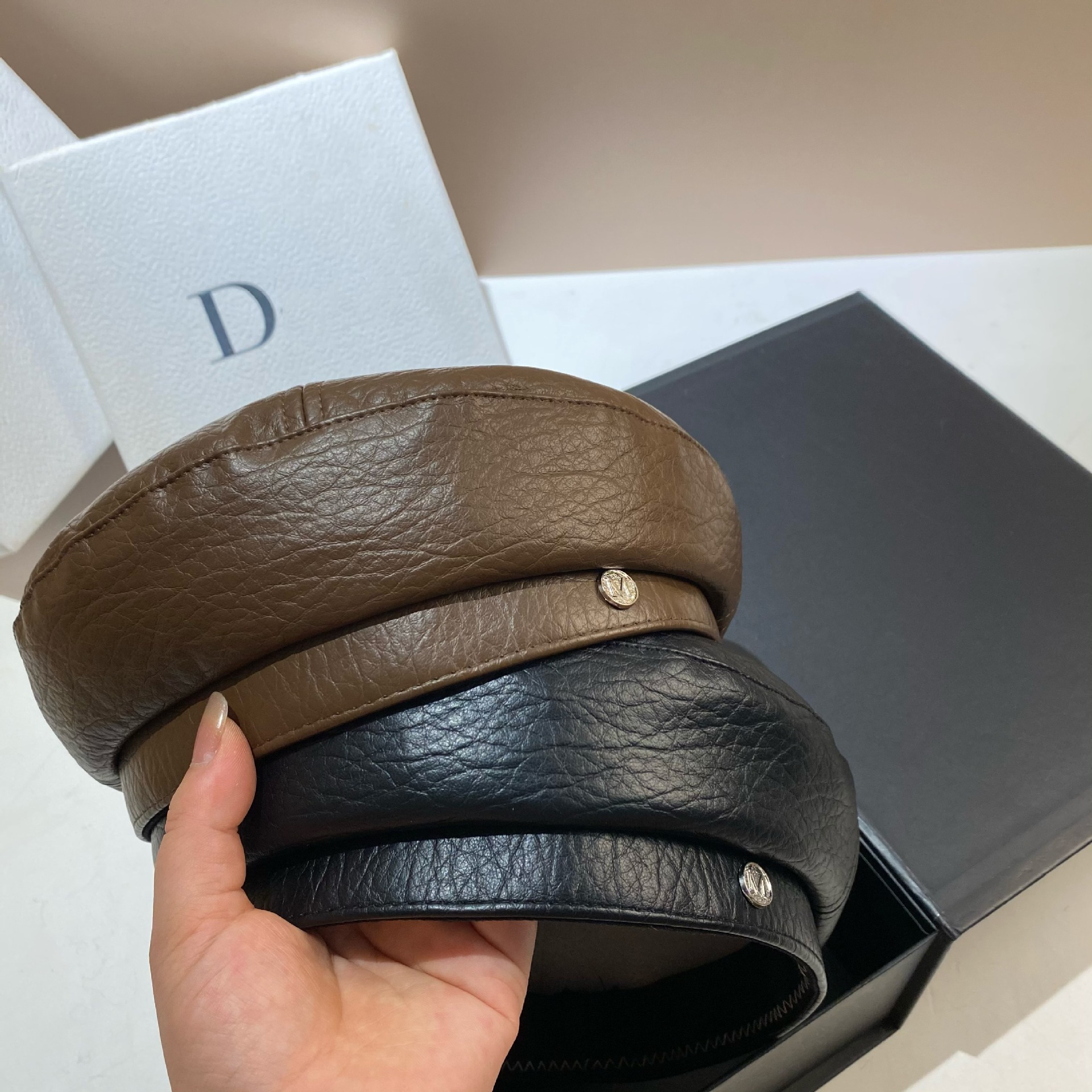 PU Leather Beret Caps Women Fa - Snapback Hat Flat บทวิจารณ์และราคา