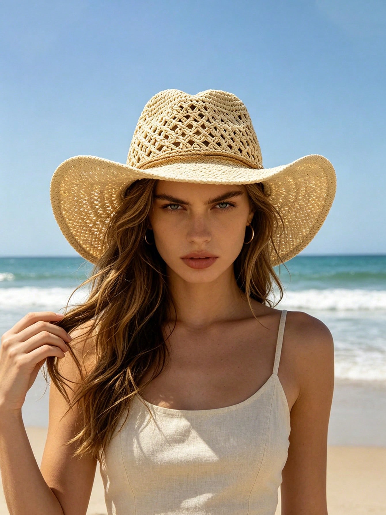 1pc Unisex Retro Hollow Curled - Cowboy Hat Straw บทวิจารณ์และราคา